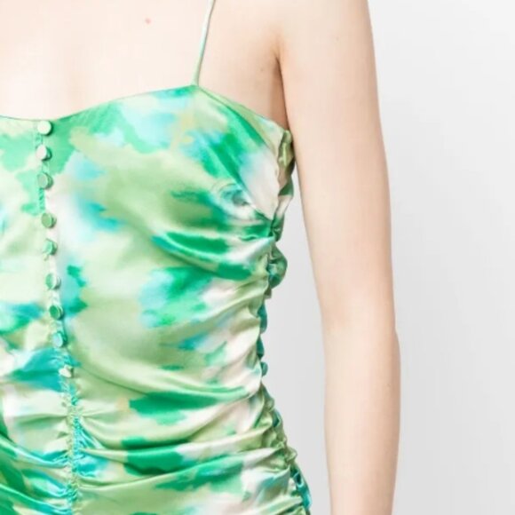 NWT GANNI Silk Stretch Satin Green Sleeveless Mini Dress Size 38 $495 - Picture 4 of 14